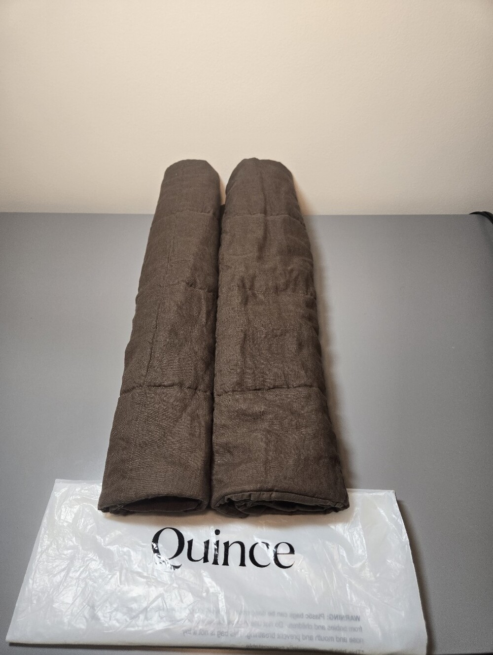 NWOT QUINCE Lightweight European Linen Box Quilted Sham Set, Standard Expresso